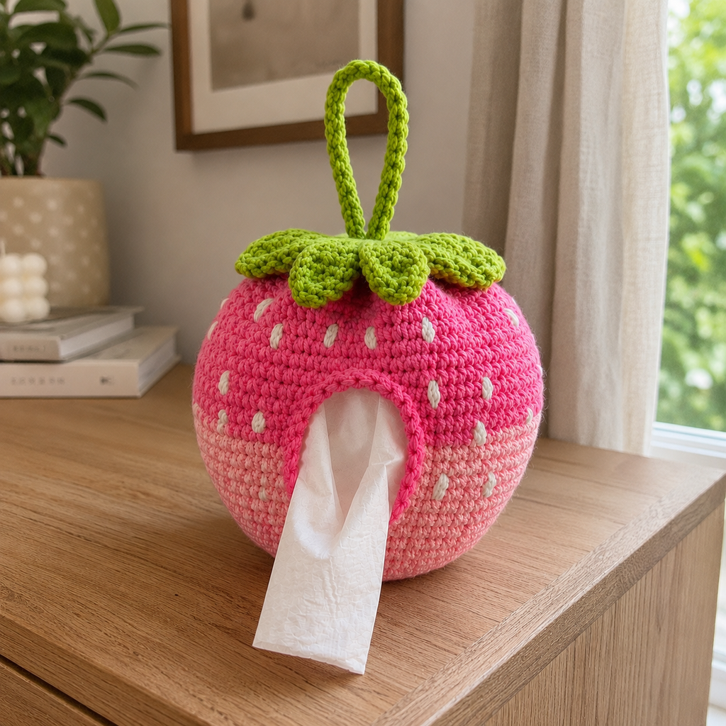 Strawberry Crochet Tissue Holder Pattern, Car Tissue Cover PDF, Crochet Car Accessory, Strawberry Tissue Box Cover, DIY Crochet Pattern