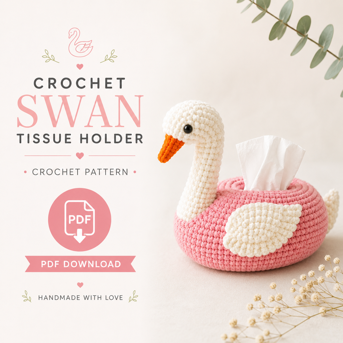 Swan Crochet Tissue Holder Pattern, Crochet Swan Tissue Cover, Swan Tissue Box Pattern, Crochet Home Decor, DIY Tissue Holder PDF