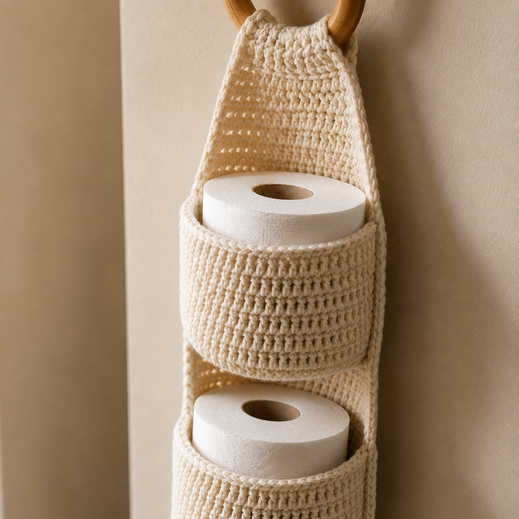 Crochet Hanging Toilet Paper Holder Pattern PDF | Bathroom Storage Crochet Pattern | Digital Download