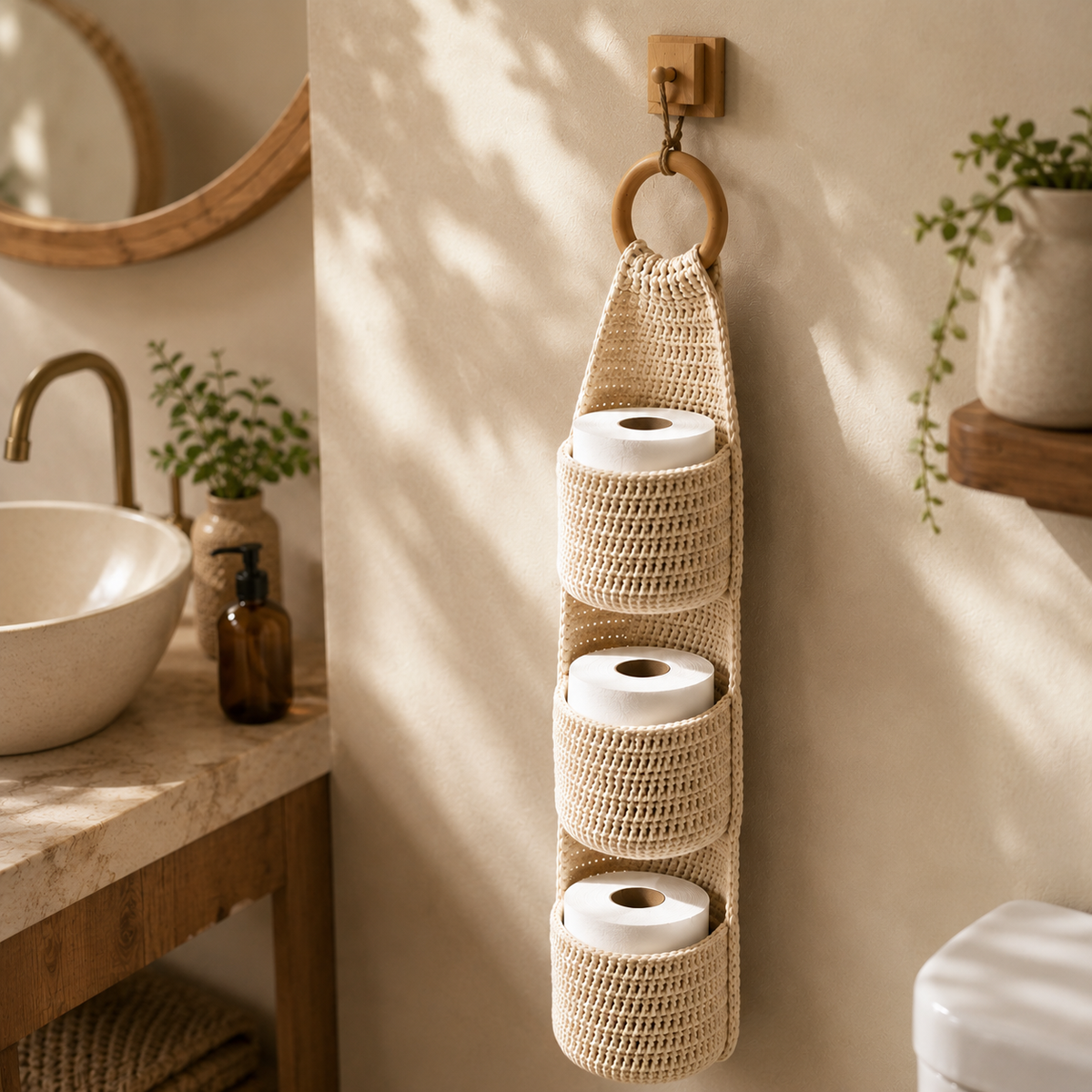 Crochet Hanging Toilet Paper Holder Pattern PDF | Bathroom Storage Crochet Pattern | Digital Download
