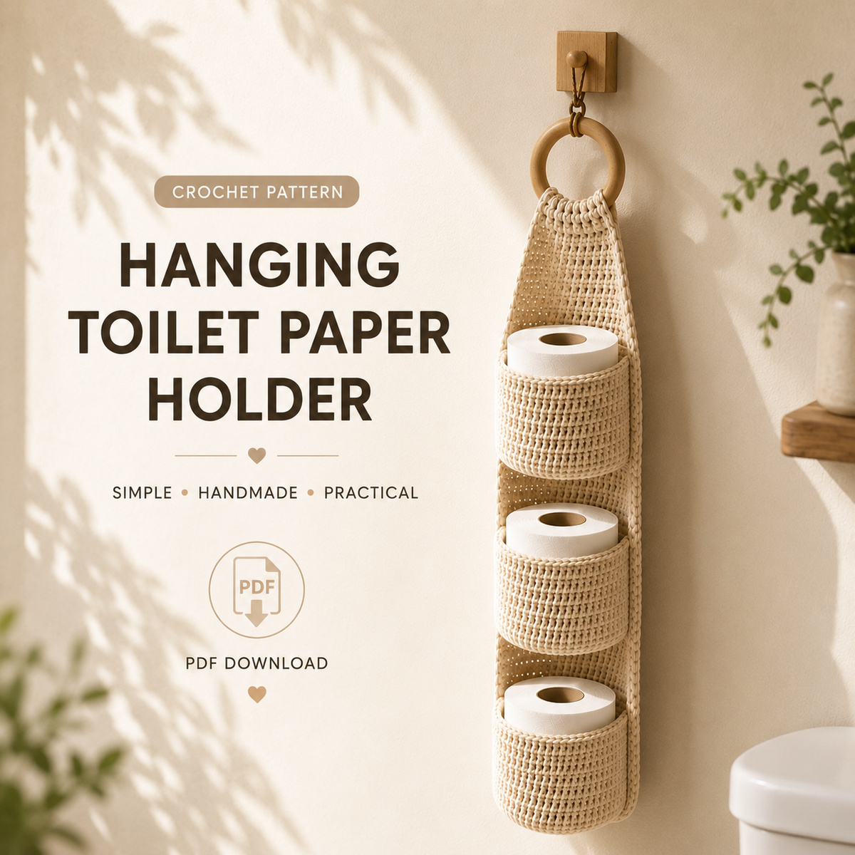 Crochet Hanging Toilet Paper Holder Pattern PDF | Bathroom Storage Crochet Pattern | Digital Download