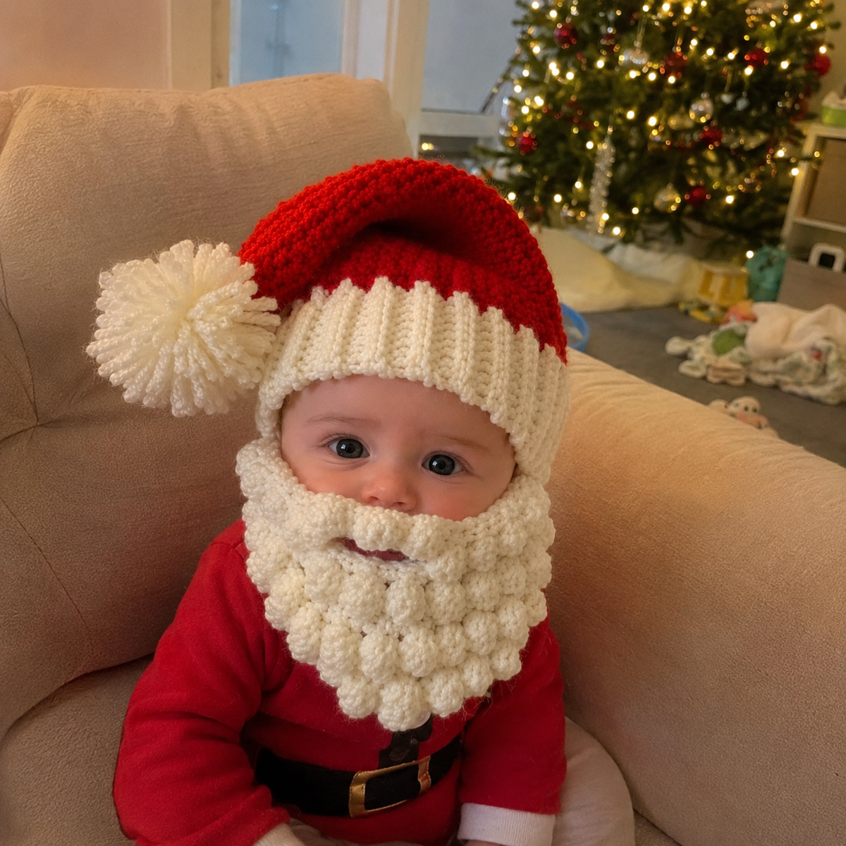 Santa Baby Crochet Pattern, Santa Hat and Beard Pattern, Baby Christmas Crochet Pattern, Santa Costume PDF, Christmas Photo Prop, Instant Download