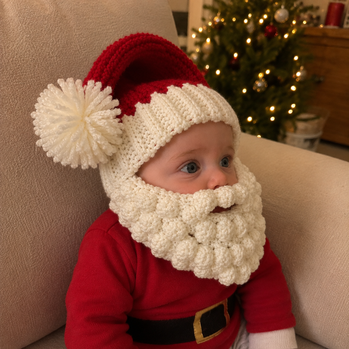 Santa Baby Crochet Pattern, Santa Hat and Beard Pattern, Baby Christmas Crochet Pattern, Santa Costume PDF, Christmas Photo Prop, Instant Download