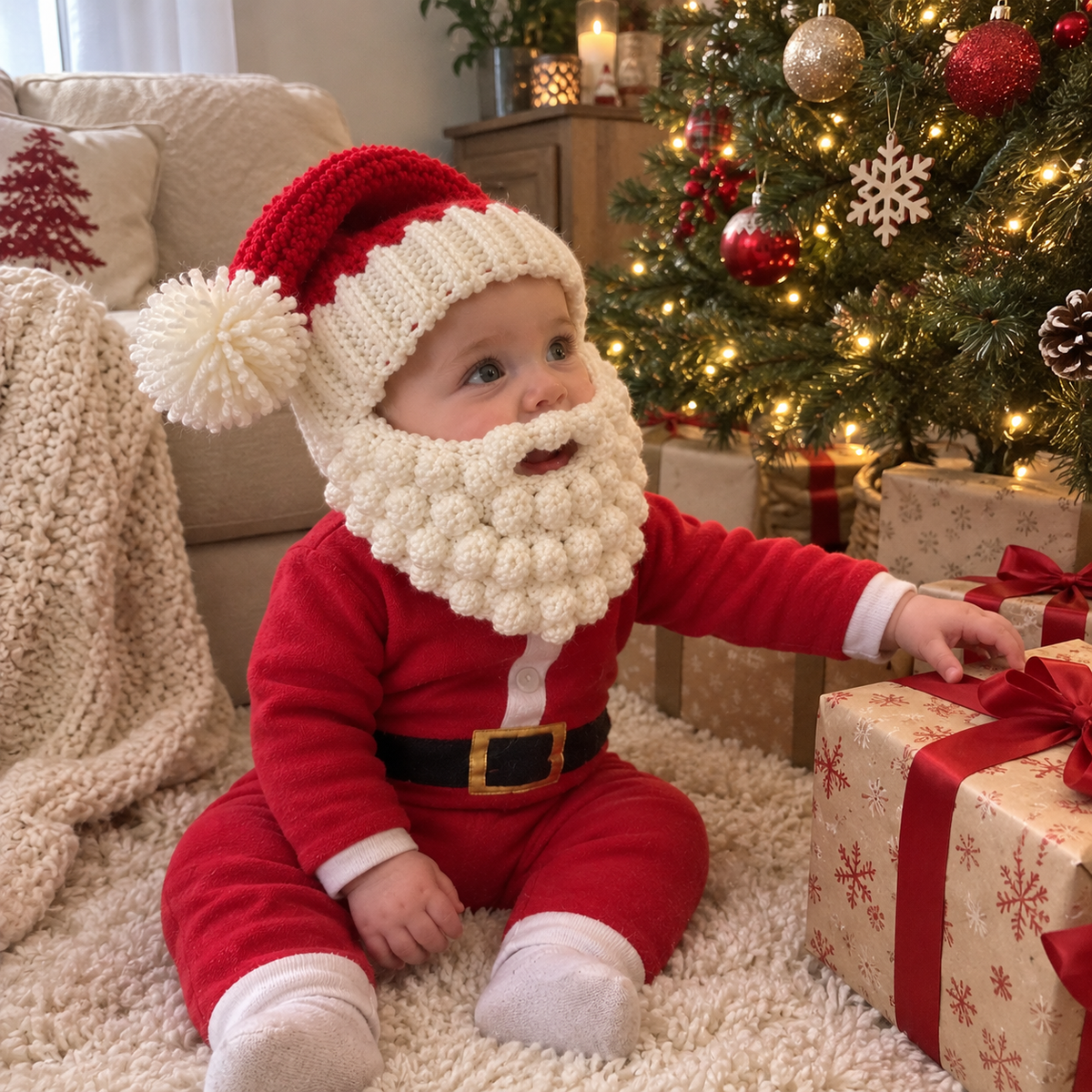 Santa Baby Crochet Pattern, Santa Hat and Beard Pattern, Baby Christmas Crochet Pattern, Santa Costume PDF, Christmas Photo Prop, Instant Download