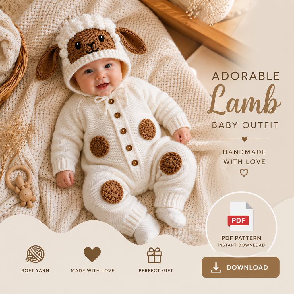 Lamb Baby Crochet Pattern PDF | Sheep Baby Romper & Hat Pattern | Newborn Crochet Outfit | Baby Costume | Baby Shower Gift