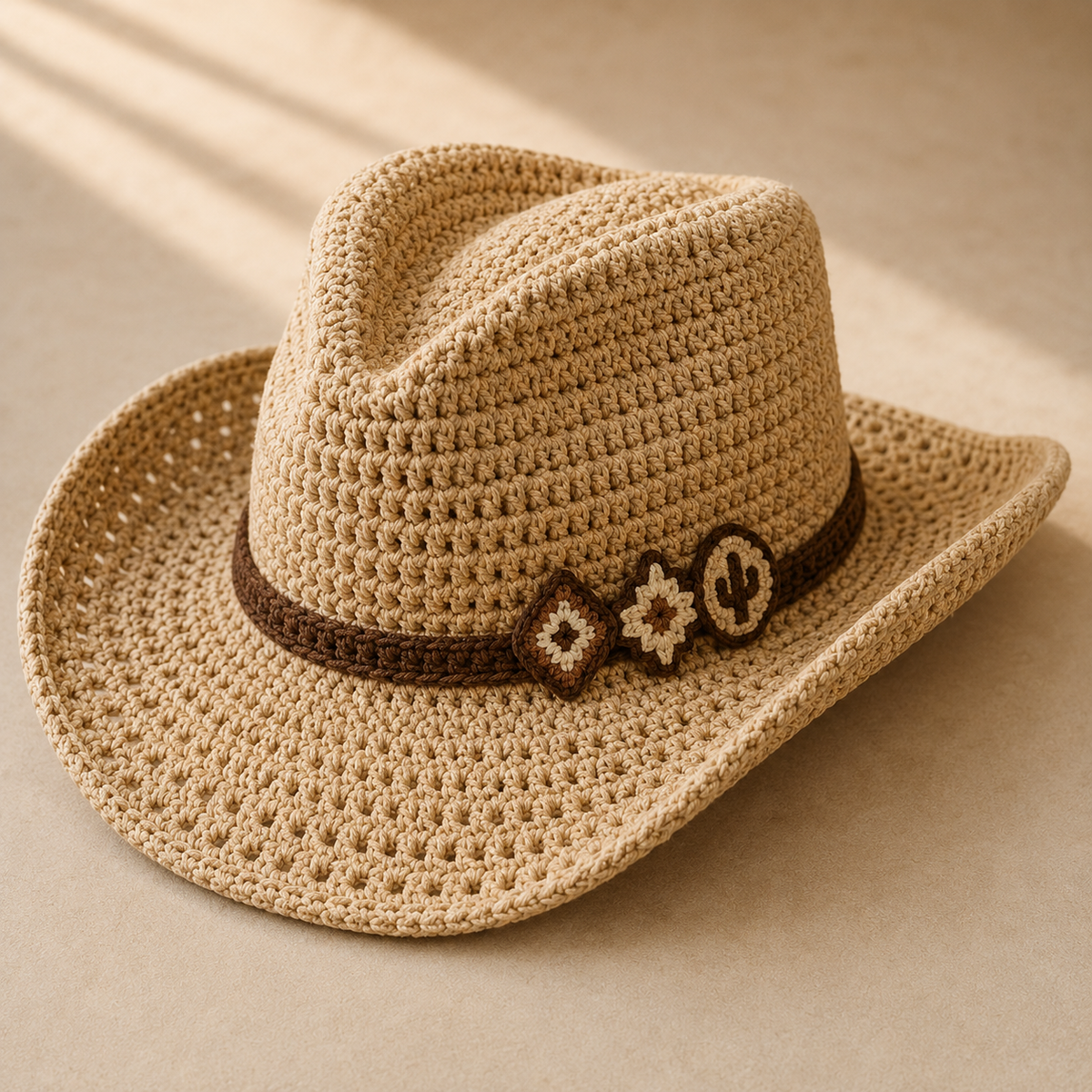 Desert style crochet cowboy hat
