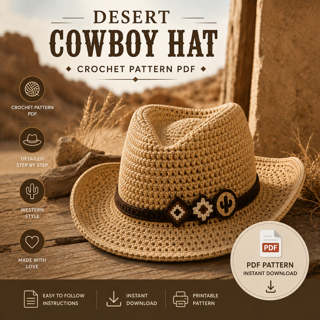 Desert cowboy hat crochet pattern PDF