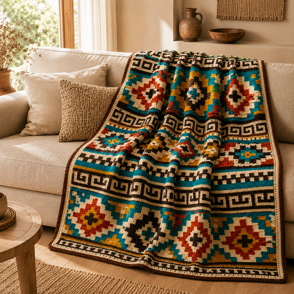 Southwest Crochet Blanket Pattern – Southwestern Afghan PDF, Boho Geometric Throw, Digital Crochet Pattern