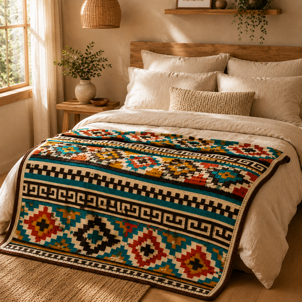 Southwest Crochet Blanket Pattern – Southwestern Afghan PDF, Boho Geometric Throw, Digital Crochet Pattern