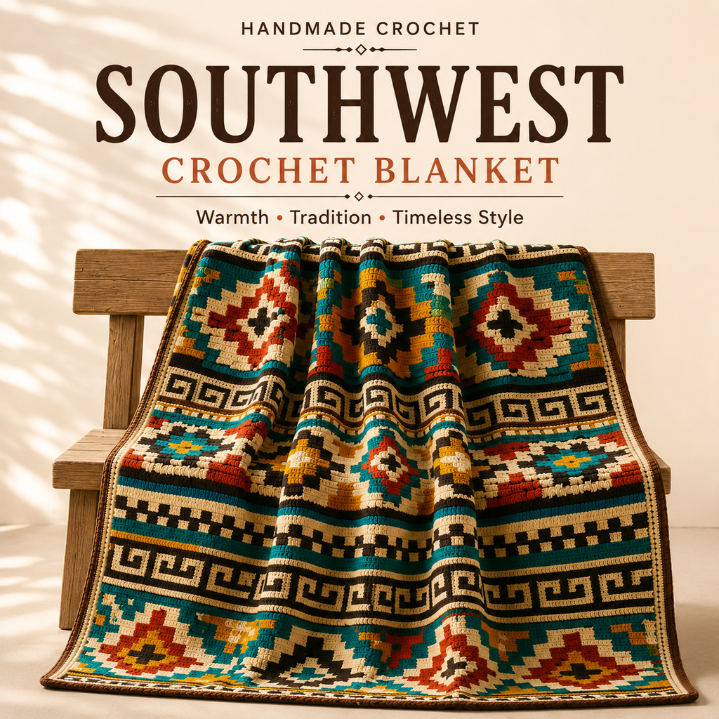 Southwest Crochet Blanket Pattern – Southwestern Afghan PDF, Boho Geometric Throw, Digital Crochet Pattern