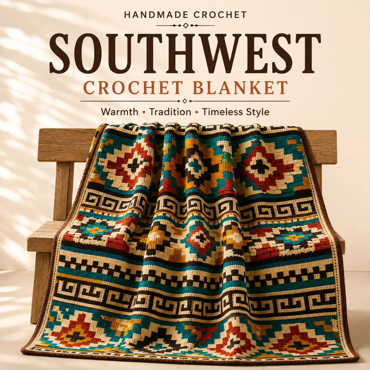 Southwest Crochet Blanket Pattern – Southwestern Afghan PDF, Boho Geometric Throw, Digital Crochet Pattern