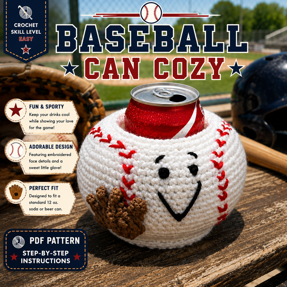 Baseball Can Cozy Crochet Pattern – Easy PDF Digital Download