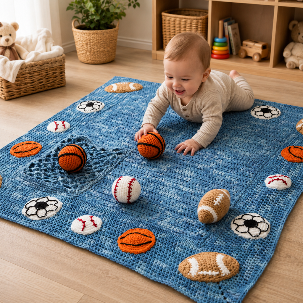 Sports Baby Blanket Crochet Pattern – Digital PDF | Football, Basketball & Baseball Baby Blanket