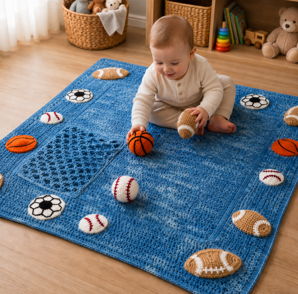 Sports Baby Blanket Crochet Pattern – Digital PDF | Football, Basketball & Baseball Baby Blanket