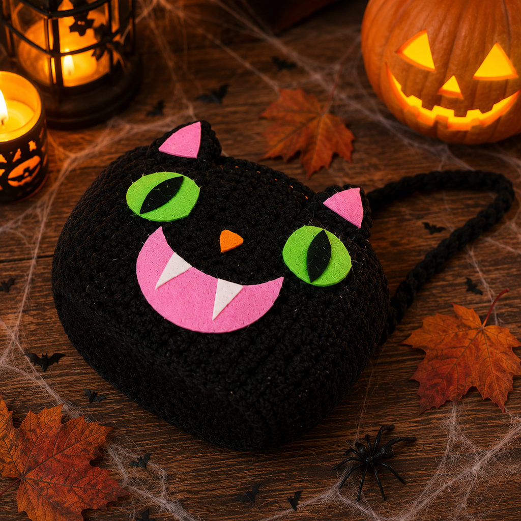 Halloween Crochet Basket Pattern PDF – Pumpkin & Black Cat Treat Baskets, Spooky Halloween Crochet Pattern