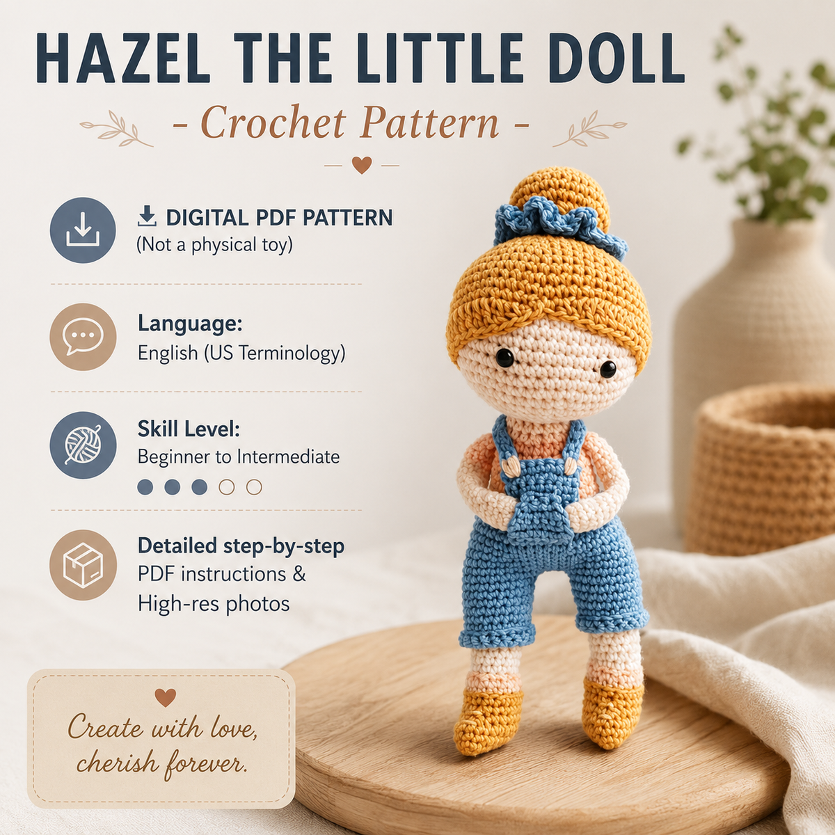 Crochet Doll Pattern PDF | Hazel Little Doll Amigurumi Pattern | Digital Download
