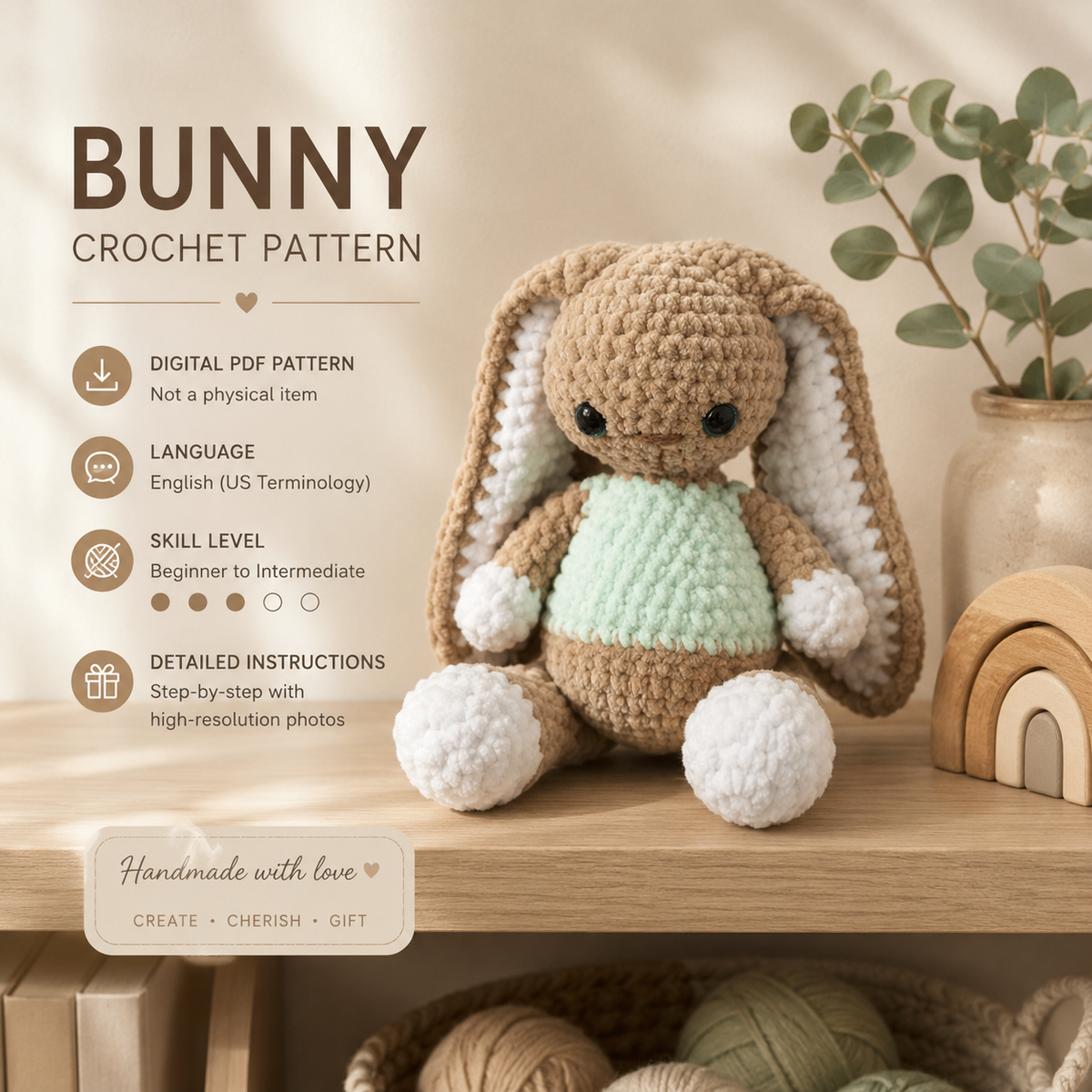 Bunny Crochet Pattern PDF | Cute Rabbit Amigurumi Pattern | Digital Download
