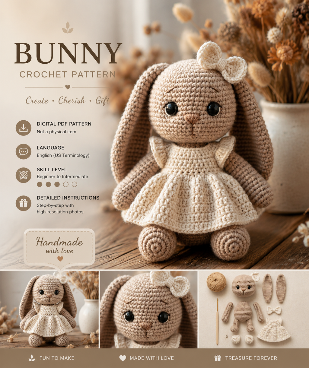 Cute Bunny Crochet Pattern PDF | Rabbit Amigurumi Crochet Pattern | Digital Download