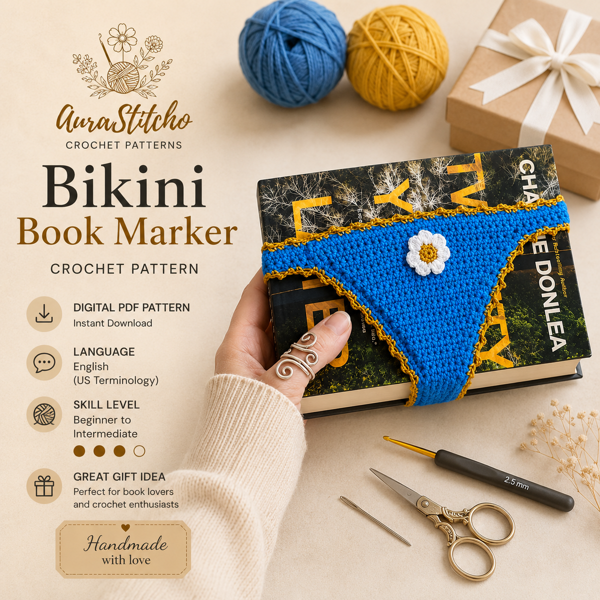 Crochet Bikini Book Marker Pattern, Crochet Swimsuit Bookmark, Beach Book Lover Gift, Summer Crochet PDF, Digital Download