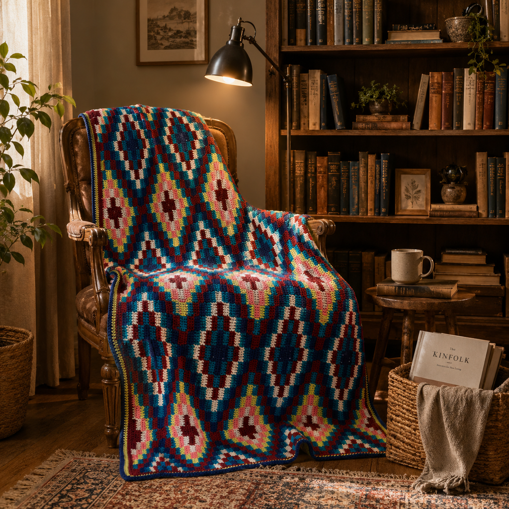 Geometric Diamond Crochet Blanket Pattern | Colorful Mosaic Blanket PDF