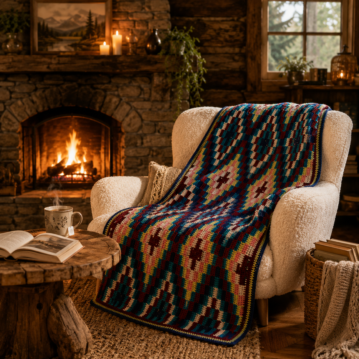Geometric Diamond Crochet Blanket Pattern | Colorful Mosaic Blanket PDF