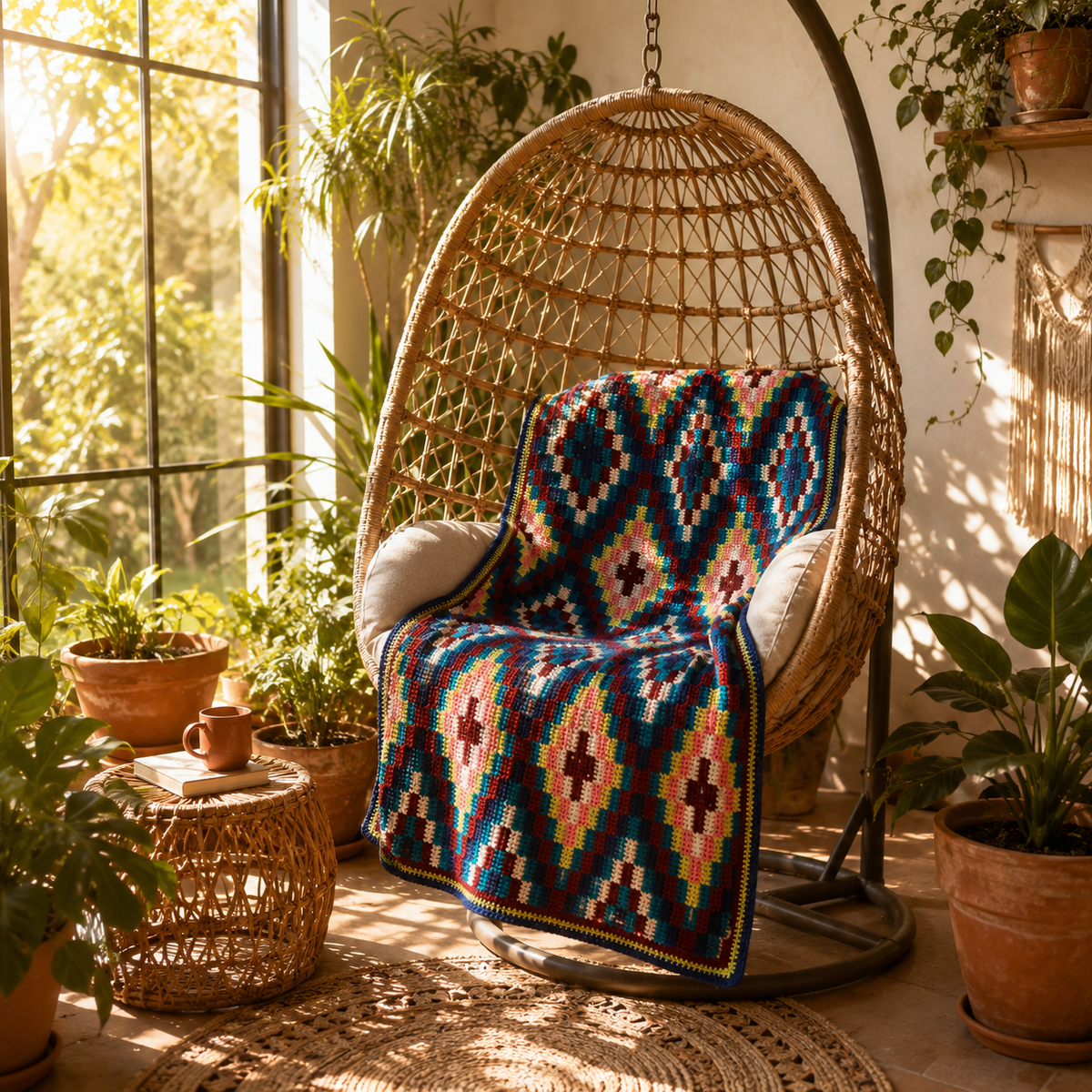 Geometric Diamond Crochet Blanket Pattern | Colorful Mosaic Blanket PDF