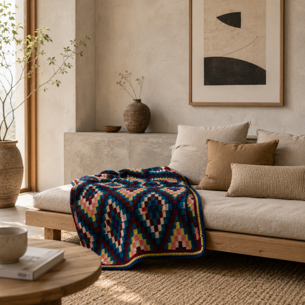 Geometric Diamond Crochet Blanket Pattern | Colorful Mosaic Blanket PDF