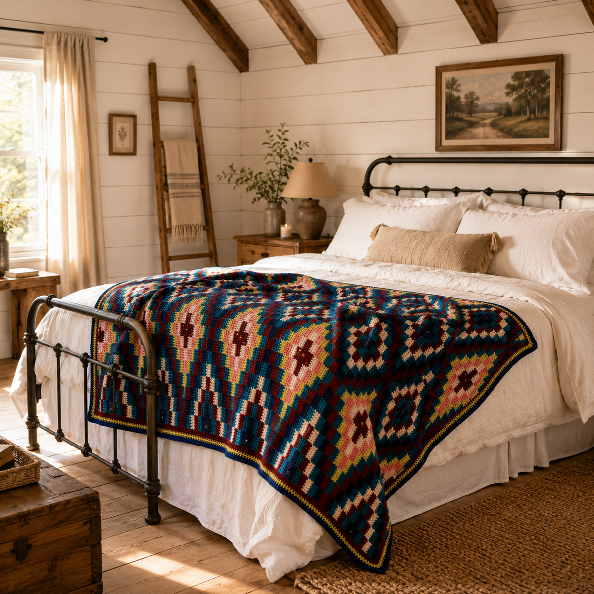 Geometric Diamond Crochet Blanket Pattern | Colorful Mosaic Blanket PDF