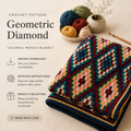 Geometric Diamond Crochet Blanket Pattern | Colorful Mosaic Blanket PDF