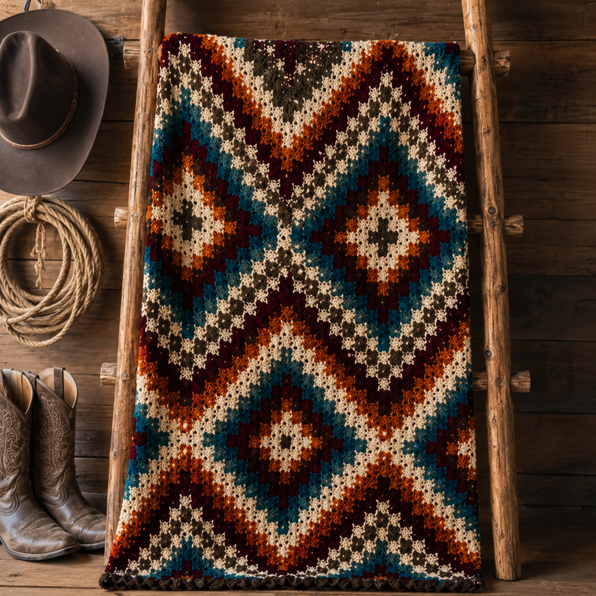 Vintage Western Crochet Blanket Pattern PDF, Southwestern Throw