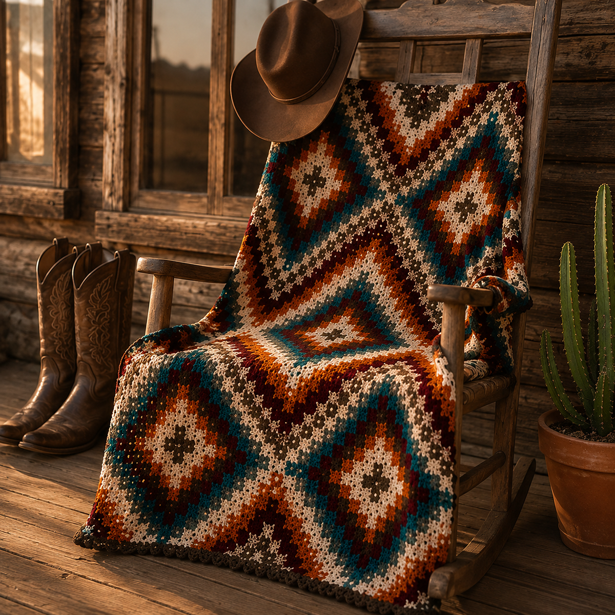 Vintage Western Crochet Blanket Pattern PDF, Southwestern Throw
