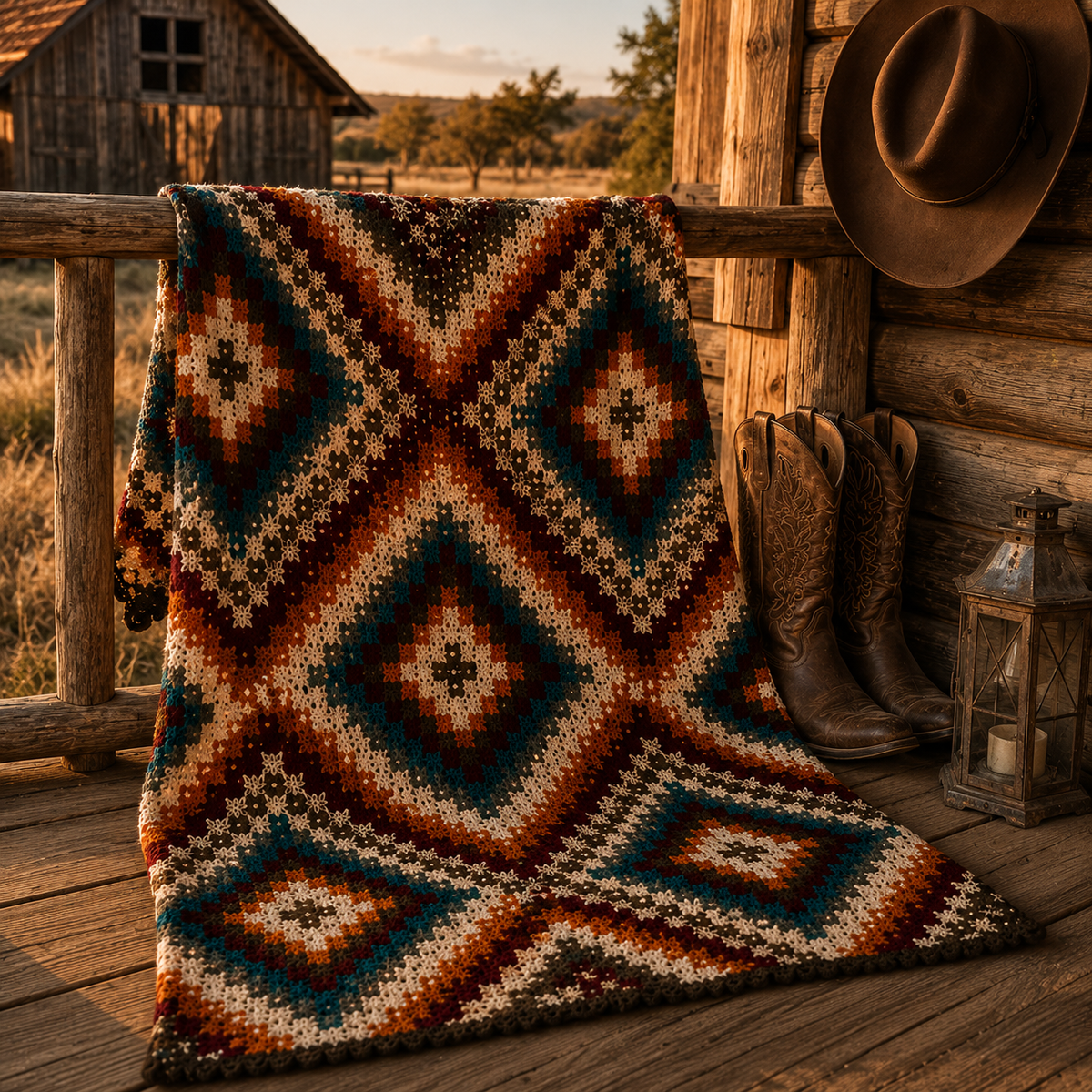Vintage Western Crochet Blanket Pattern PDF, Southwestern Throw