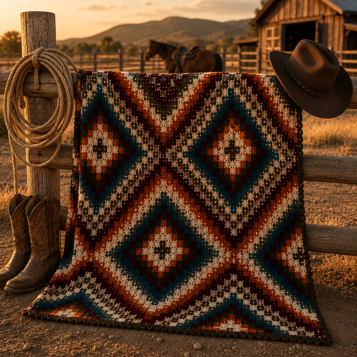 Vintage Western Crochet Blanket Pattern PDF, Southwestern Throw