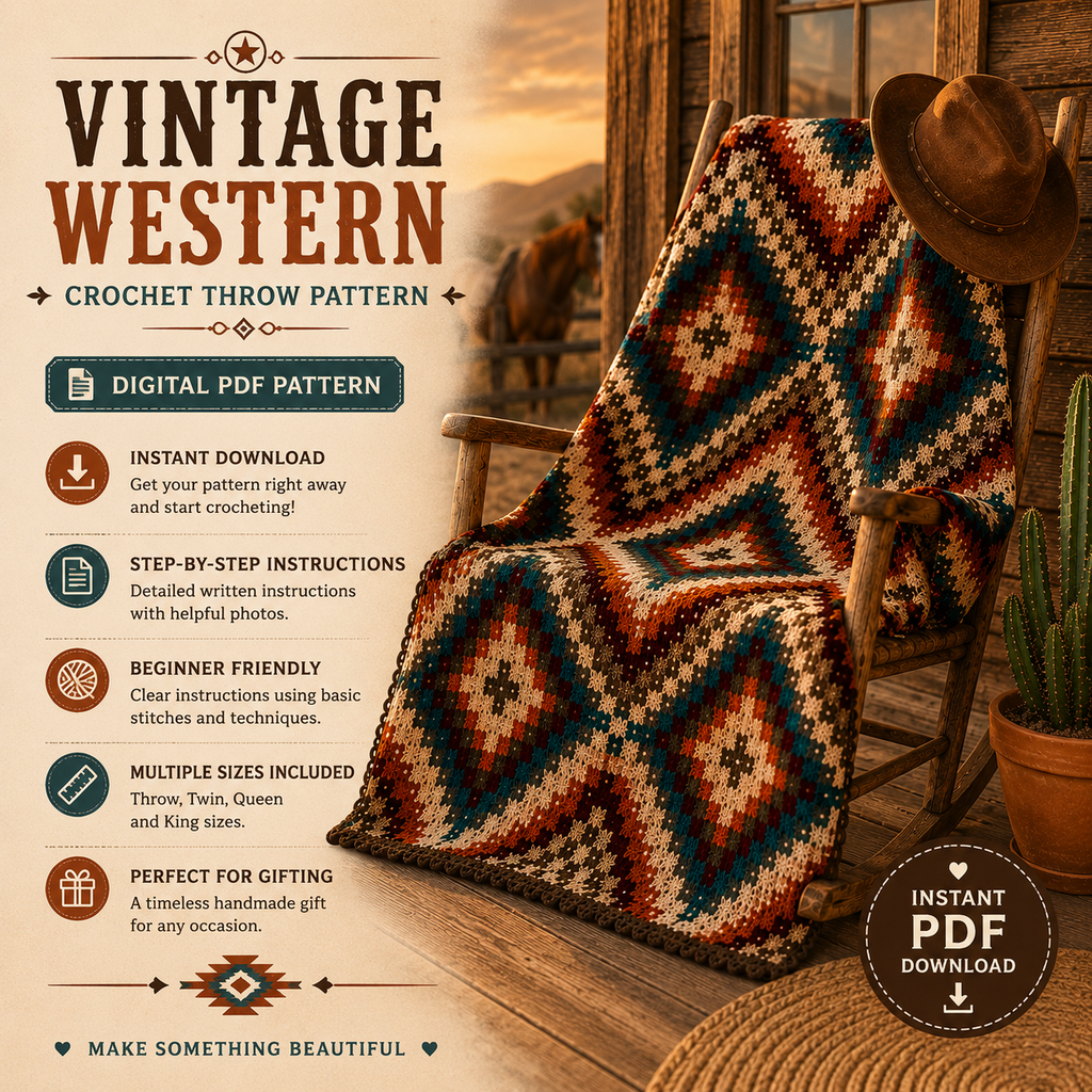 Vintage Western Crochet Blanket Pattern PDF, Southwestern Throw