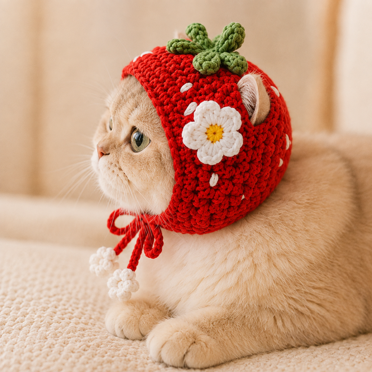 Strawberry Cat Bonnet Crochet Pattern, Crochet Cat Hat PDF, Strawberry Garden Pet Hat Pattern, Cat Bonnet Pattern, Digital PDF