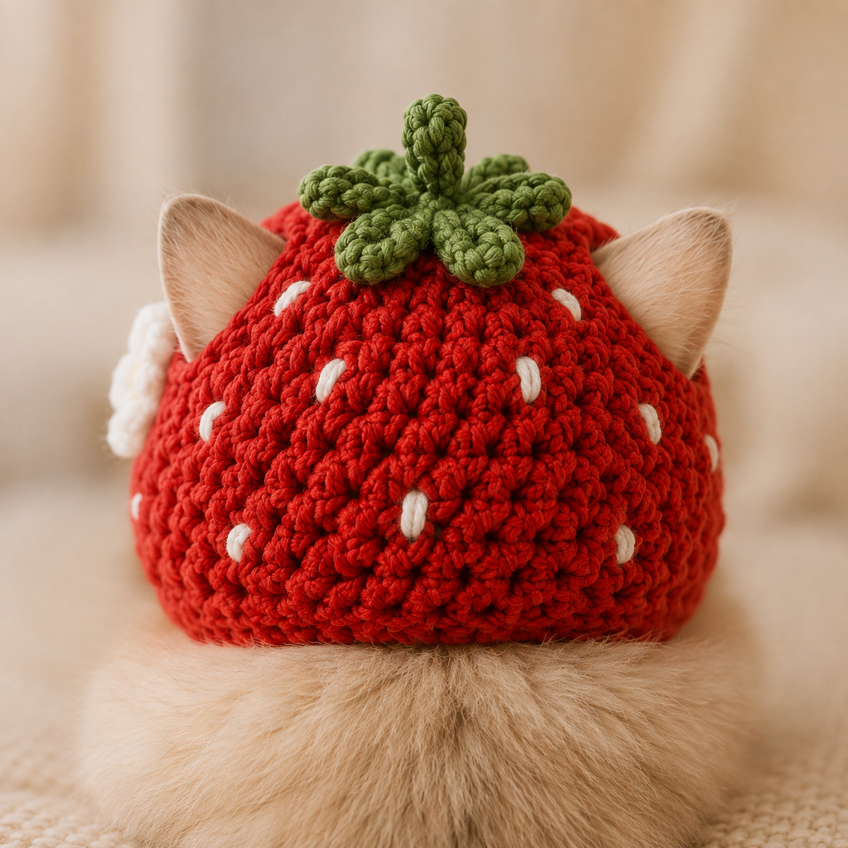 Strawberry Cat Bonnet Crochet Pattern, Crochet Cat Hat PDF, Strawberry Garden Pet Hat Pattern, Cat Bonnet Pattern, Digital PDF