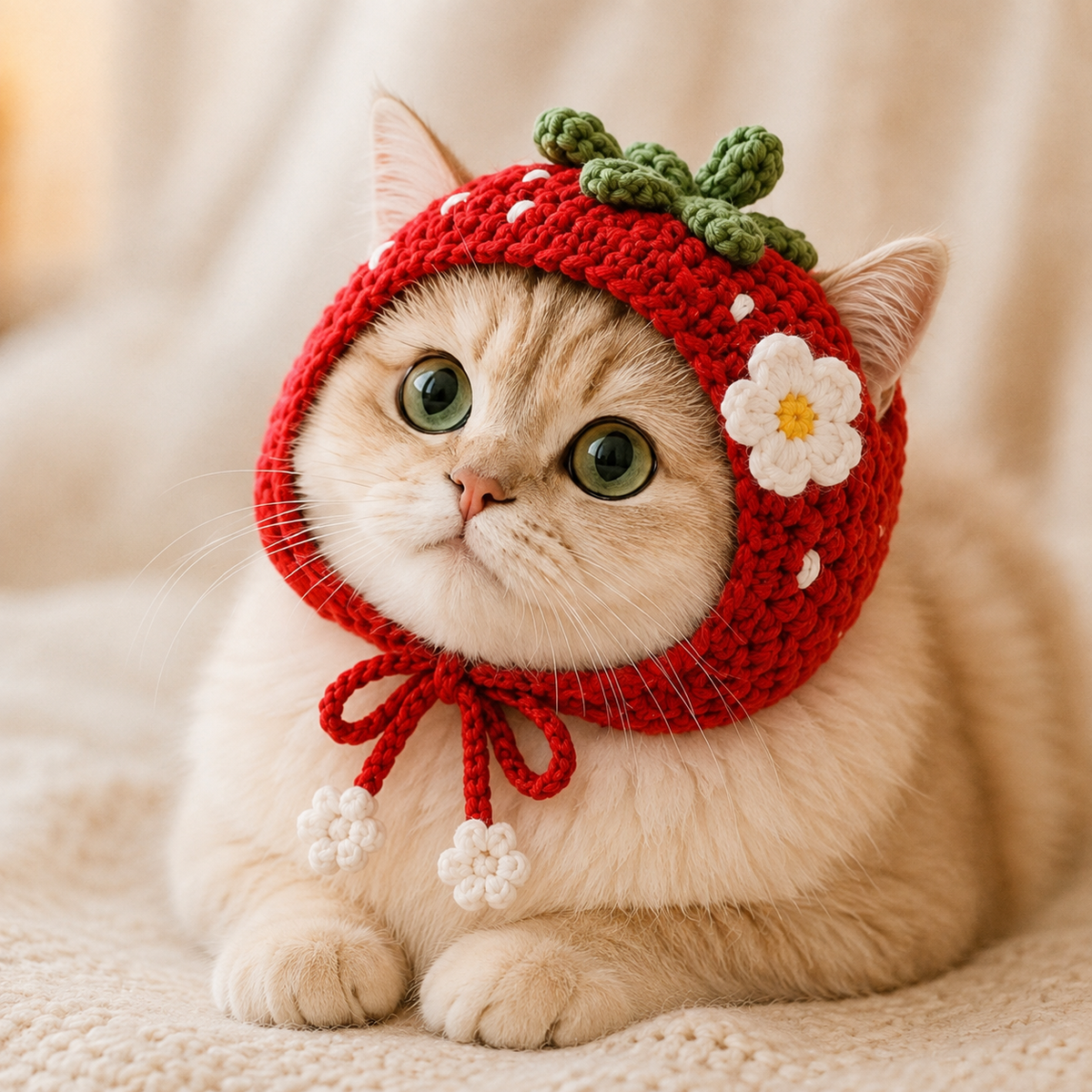 Strawberry Cat Bonnet Crochet Pattern, Crochet Cat Hat PDF, Strawberry Garden Pet Hat Pattern, Cat Bonnet Pattern, Digital PDF