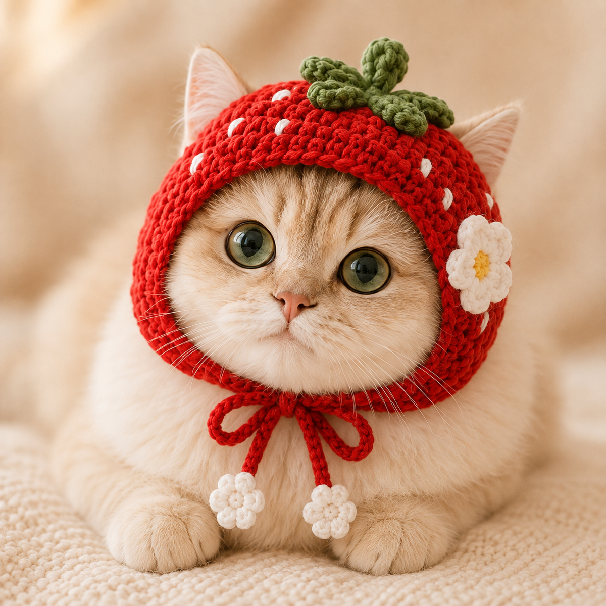Strawberry Cat Bonnet Crochet Pattern, Crochet Cat Hat PDF, Strawberry Garden Pet Hat Pattern, Cat Bonnet Pattern, Digital PDF