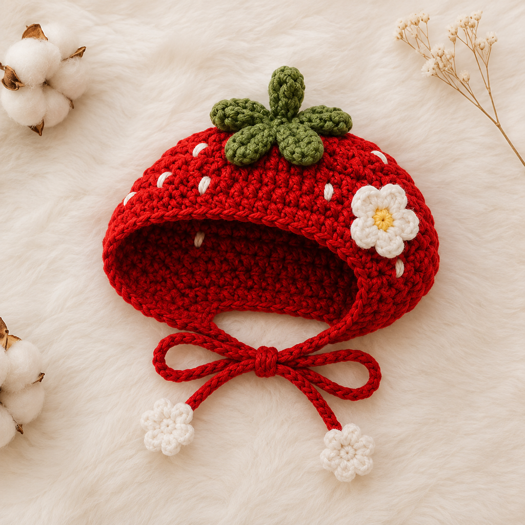 Strawberry Cat Bonnet Crochet Pattern, Crochet Cat Hat PDF, Strawberry Garden Pet Hat Pattern, Cat Bonnet Pattern, Digital PDF