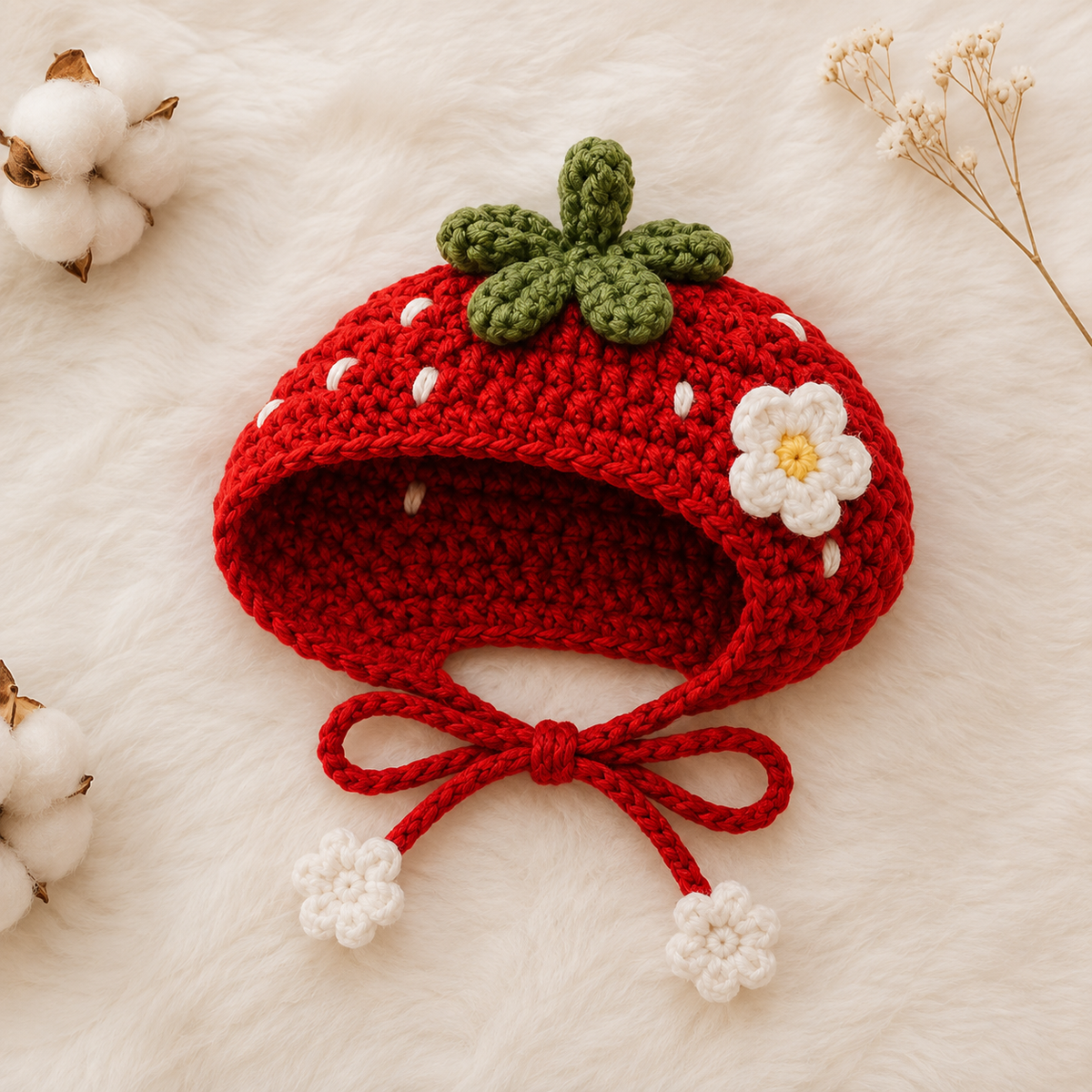 Strawberry Cat Bonnet Crochet Pattern, Crochet Cat Hat PDF, Strawberry Garden Pet Hat Pattern, Cat Bonnet Pattern, Digital PDF