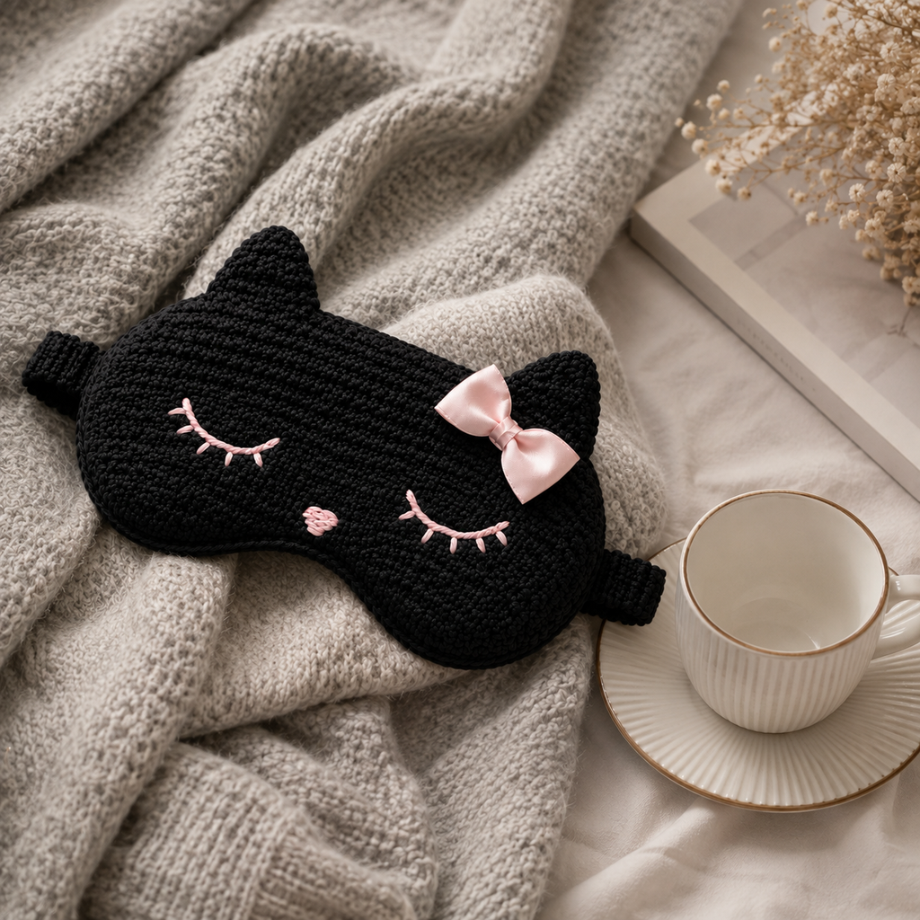Cat Sleep Mask Crochet Pattern PDF | Midnight Kitty Eye Mask Pattern | Crochet Sleep Mask | Cat Lover Gift | Digital Download