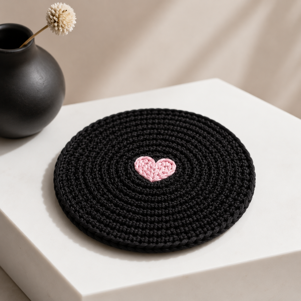 Heart Coaster Crochet Pattern PDF | Black Crochet Coaster Pattern | Valentine Home Decor | Mug Coaster | Beginner Crochet Pattern