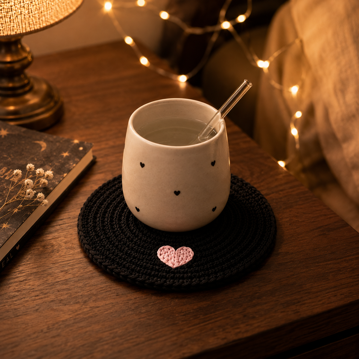 Heart Coaster Crochet Pattern PDF | Black Crochet Coaster Pattern | Valentine Home Decor | Mug Coaster | Beginner Crochet Pattern