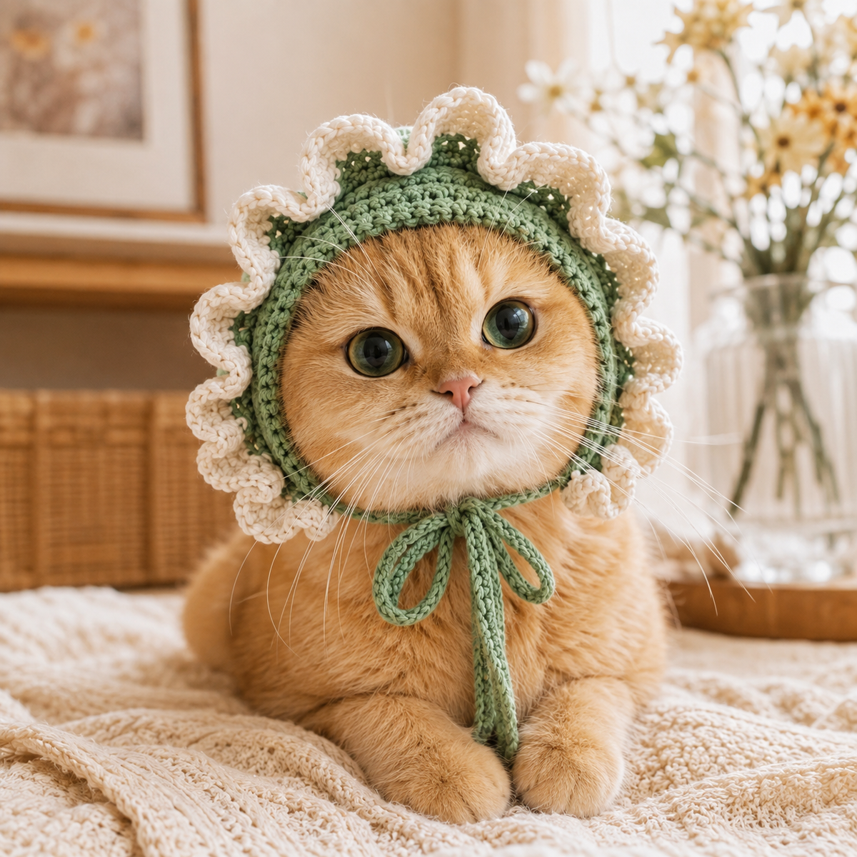 Flower Cat Bonnet Crochet Pattern PDF, Petal Garden Cat Hat Pattern, Crochet Cat Bonnet, Floral Pet Hat, Cute Cat Accessory PDF