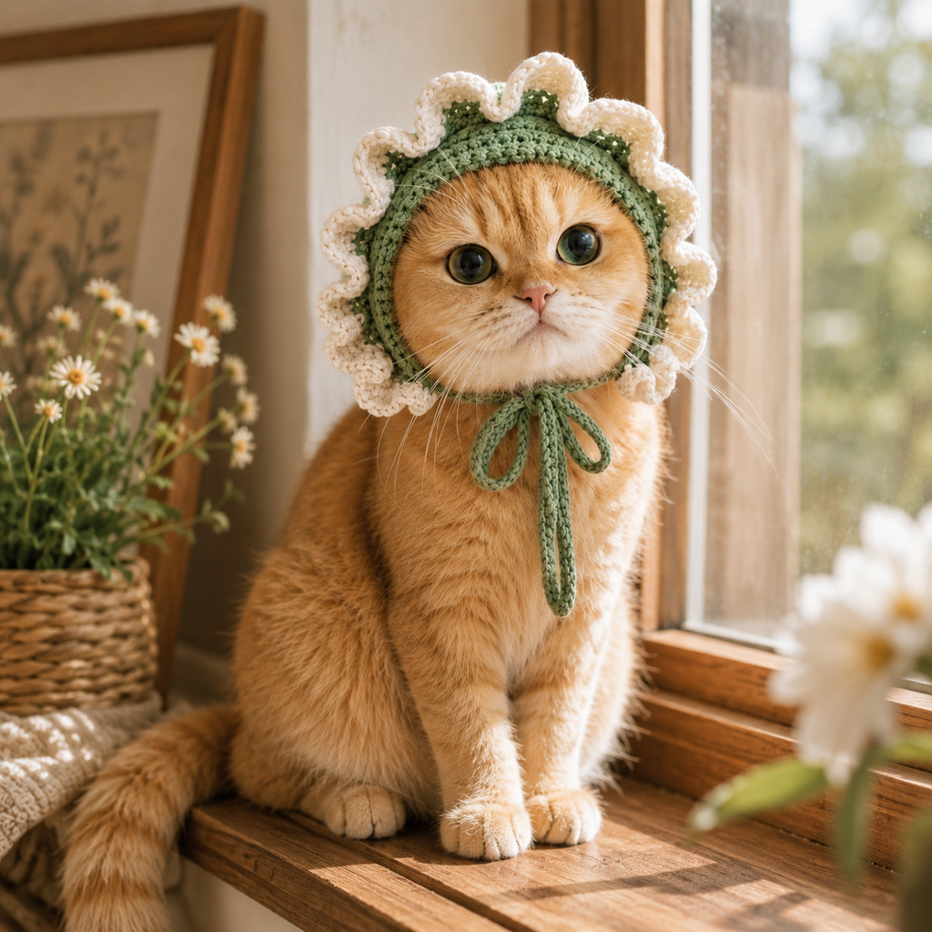 Flower Cat Bonnet Crochet Pattern PDF, Petal Garden Cat Hat Pattern, Crochet Cat Bonnet, Floral Pet Hat, Cute Cat Accessory PDF