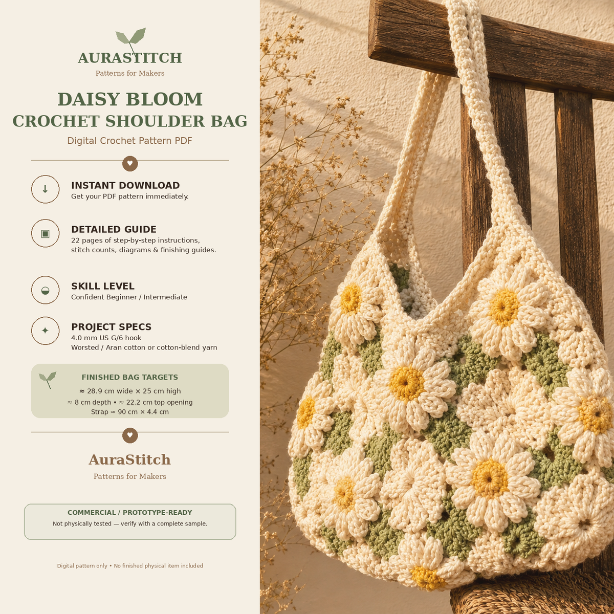 Daisy Crochet Bag Pattern PDF | Flower Shoulder Bag Pattern | Crochet Tote Bag Digital Download