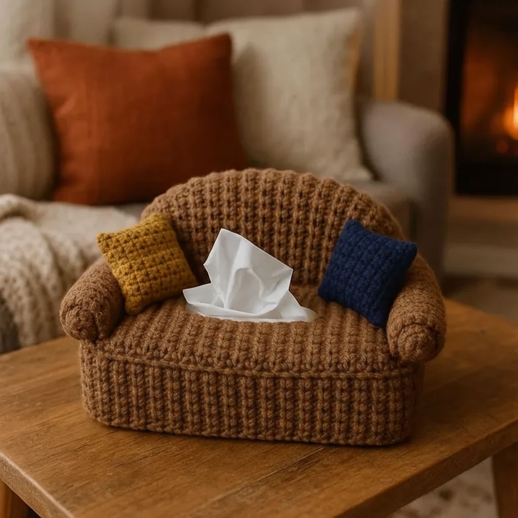 Crochet Tissue Box Cover Pattern, Sofa Tissue Holder Crochet Pattern, Cozy Couch Tissue Cover, Crochet Home Decor PDF, Instant Download