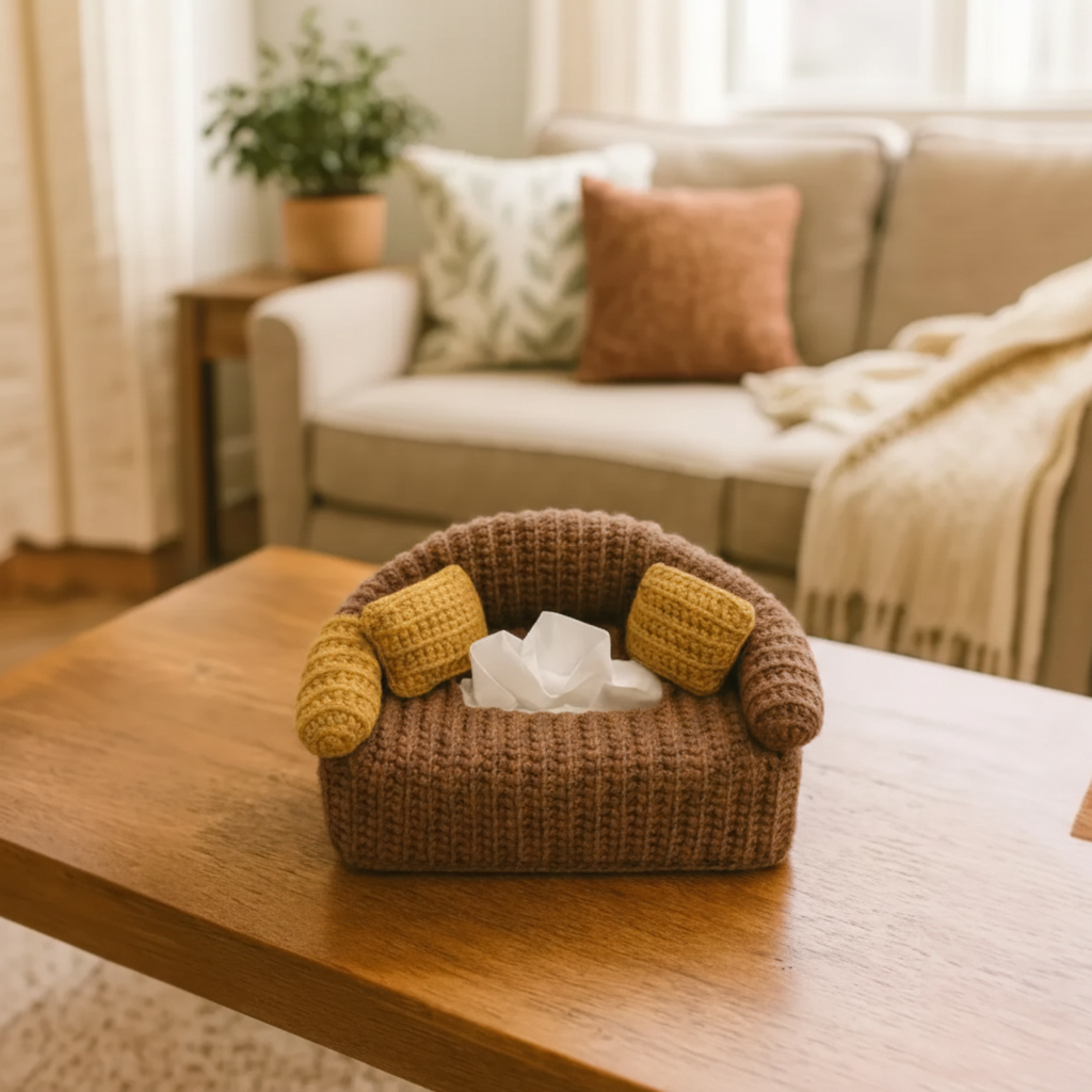Crochet Tissue Box Cover Pattern, Sofa Tissue Holder Crochet Pattern, Cozy Couch Tissue Cover, Crochet Home Decor PDF, Instant Download